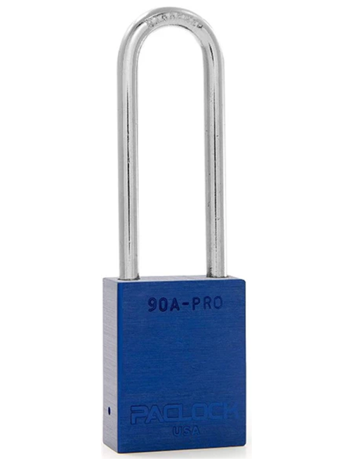 Gembok PACLOCK 90A-PRO aluminium biru dengan shackle tinggi 3 inci untuk aplikasi lockout tagout