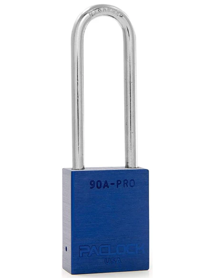 Gembok PACLOCK 90A-PRO aluminium biru dengan shackle tinggi 3 inci untuk aplikasi lockout tagout