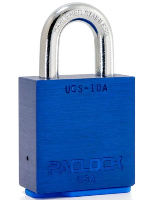 Gembok PACLOCK UCS-10A aluminium biru dengan shackle baja stainless untuk kotak kerja industri