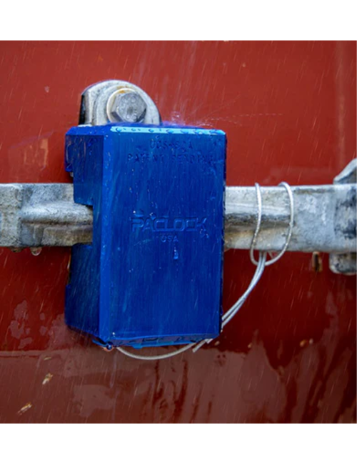 Gembok PACLOCK UCS-82A biru dengan desain hidden shackle untuk pintu kontainer